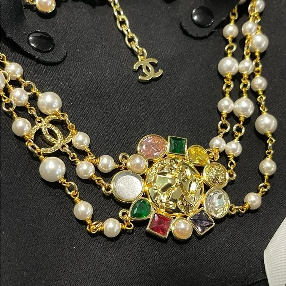 CHANEL Gold-Tone Multi-Gem & Pearl Layered Necklace - Picture 7 of 7